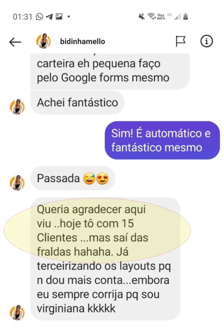 Aluna fechou com 15 clientes