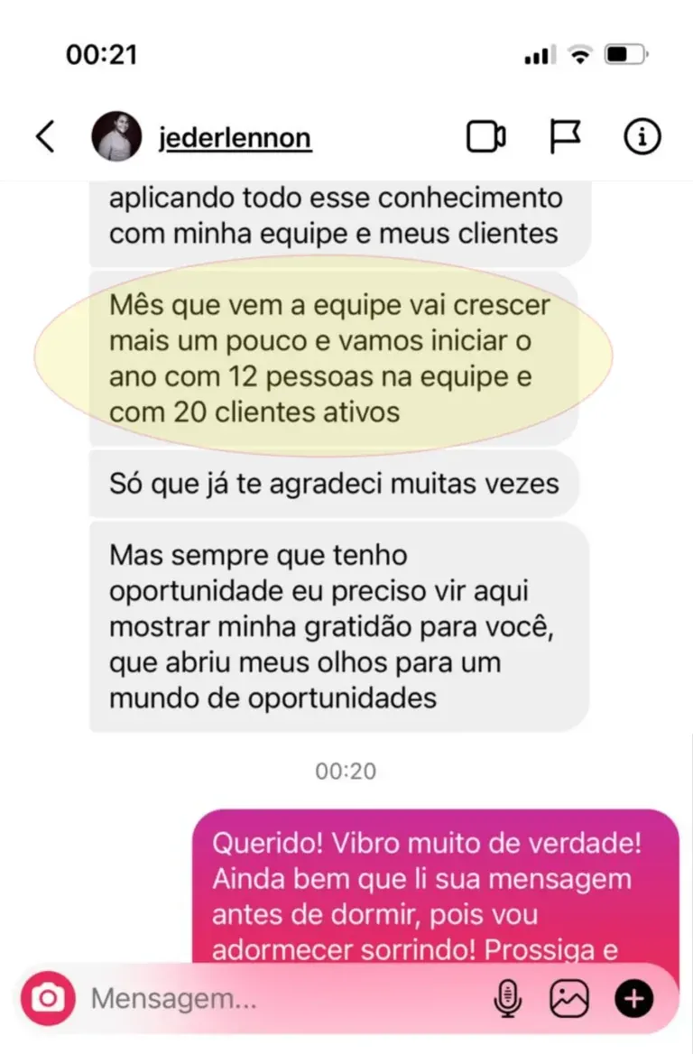 Aluna fechou com 20 clientes sem falar valor